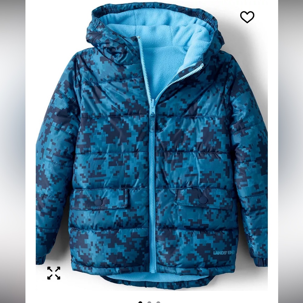 Lands End Reversible Fleece Puffer Hooded Jacket